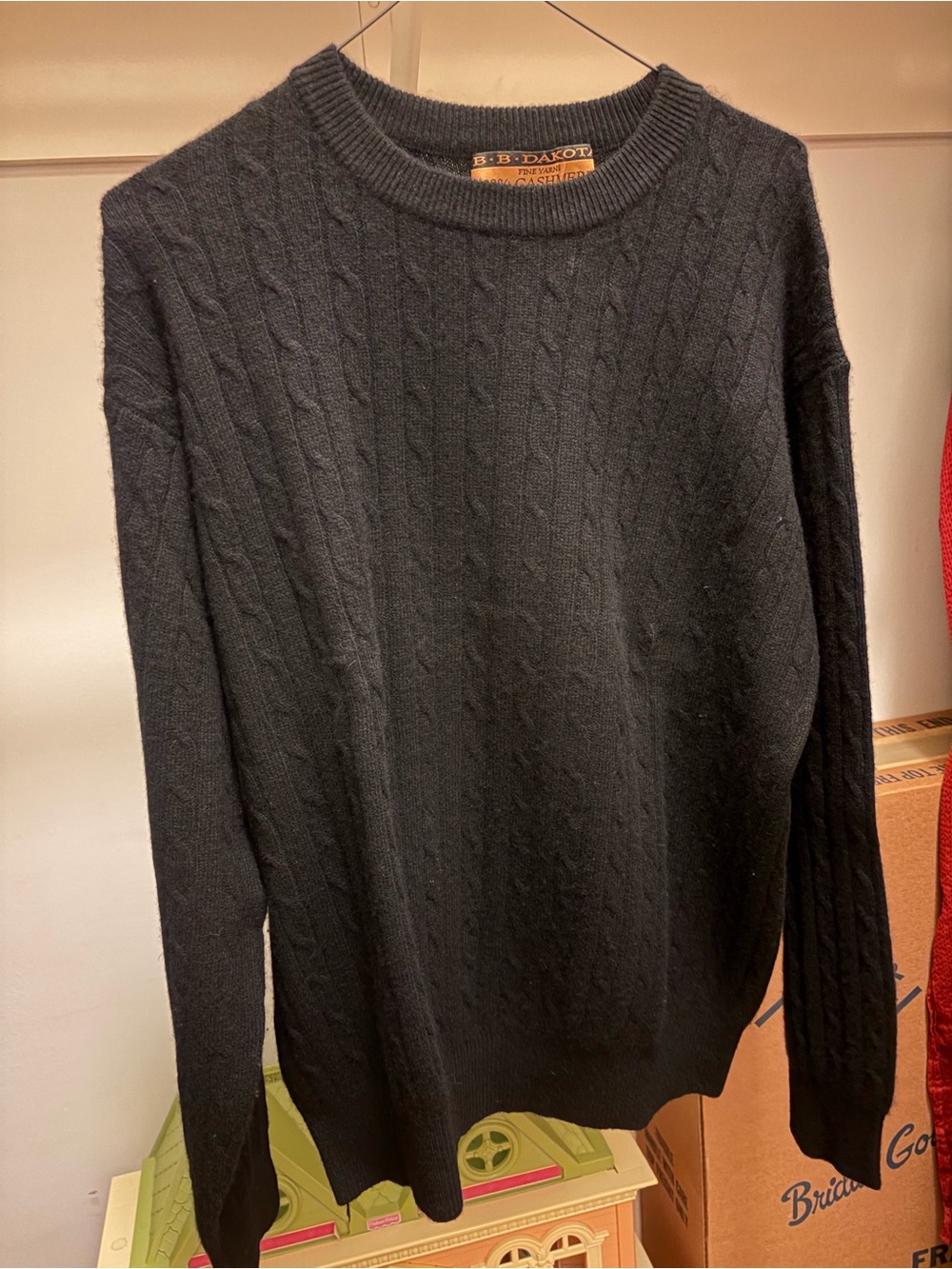 BB Dakota Men's Black Cable Knit Cashmere Sweater